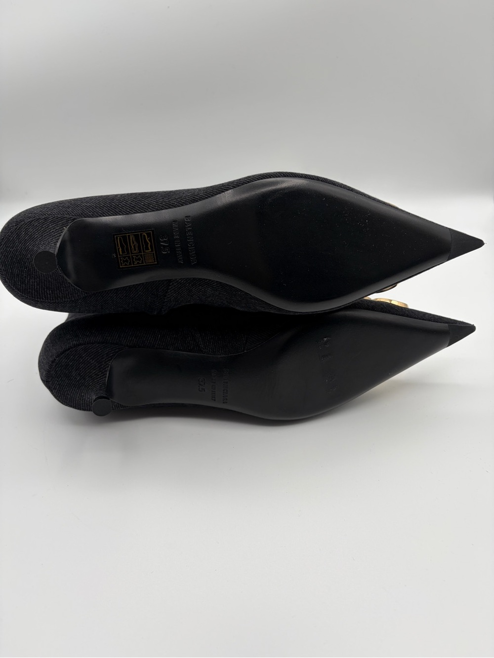 Balenciaga BB Logo Knife Ankle Boots Charcoal Wool Gold Hardware Pointed Toe EU - Picture 5 of 14